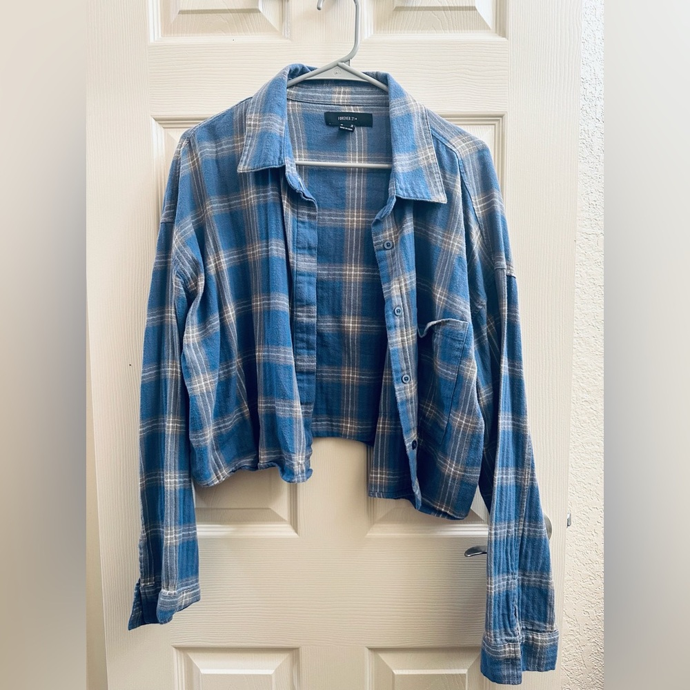 Forever 21 Blue and Tan Plaid Top